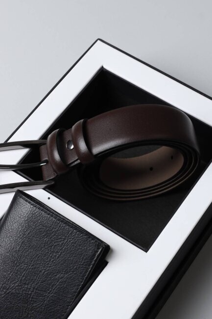 2'li Kahverengi Deri Kemer & Siyah Deri Cüzdan Kutulu Hediye Seti (1)