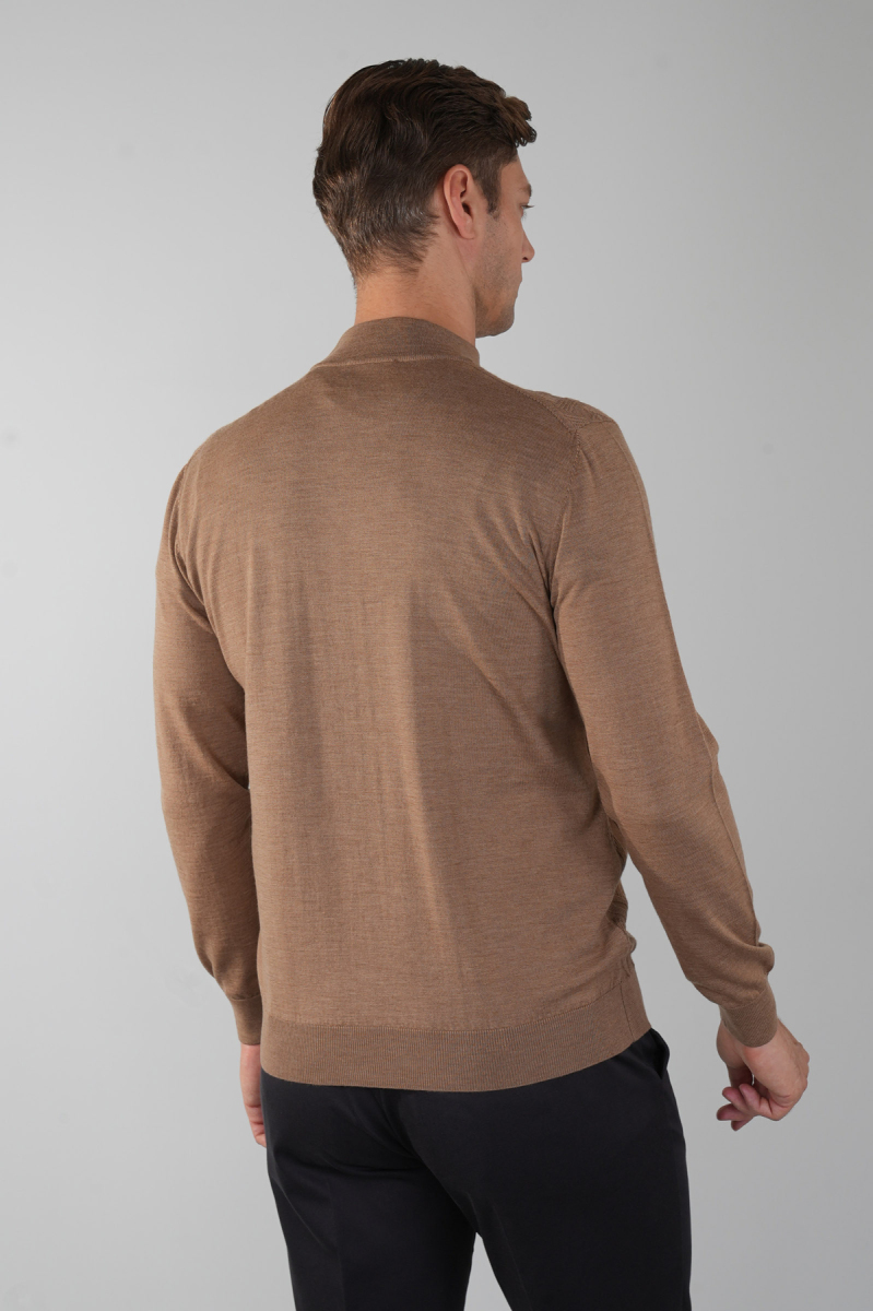 Açık Kahve Yarım Balıkçı Ön Jakar Yün Erkek Triko (1)