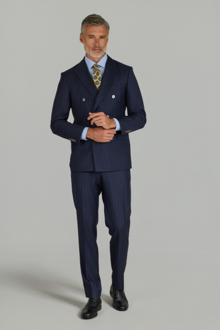 Açık Lacivert Comfort Fit Kırlangıç Yaka Sedef Düğmeli 6 Drop Yün Takım Elbise - 1