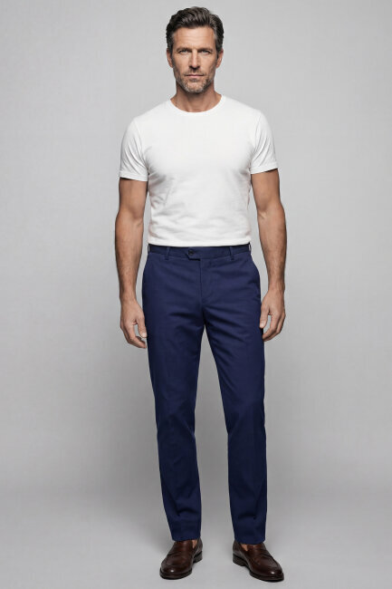 Açık Lacivert Pamuk 4 Cepli Pilesiz Erkek Pantolon