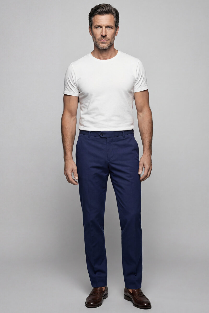 Açık Lacivert Pamuk 4 Cepli Pilesiz Erkek Pantolon - 1