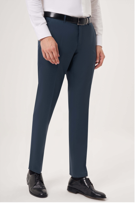 Açık Lacivert Yün Dokuma Klasik Erkek Pantolon 