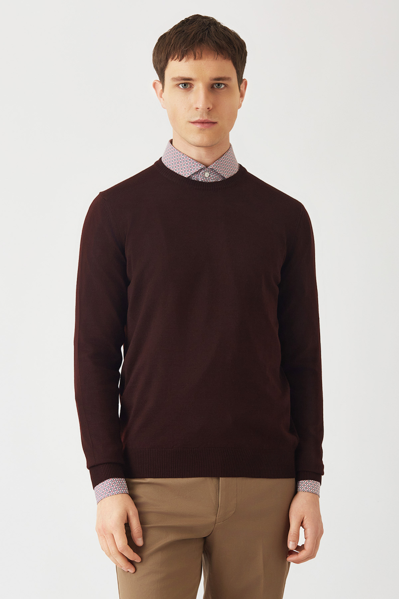 Akrilik Yün Bisiklet Yaka Bordo Erkek Triko - 4