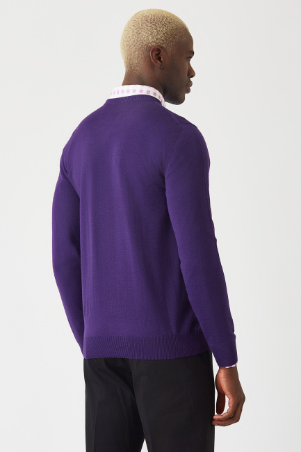 Akrilik Yün Bisiklet Yaka Mor Erkek Triko (1)