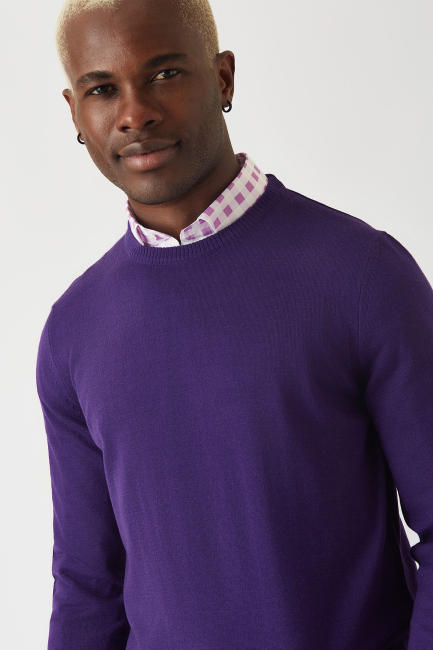 Akrilik Yün Bisiklet Yaka Mor Erkek Triko - 3