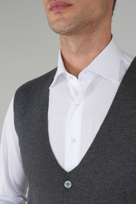 Antrasit Düz Triko Yün Erkek Yelek - 3