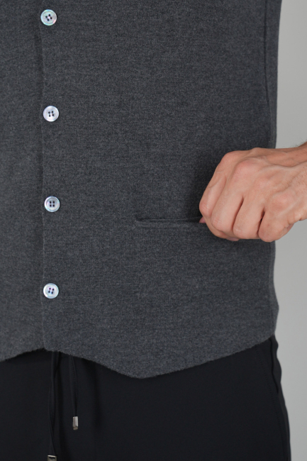 Antrasit Düz Triko Yün Erkek Yelek - 4