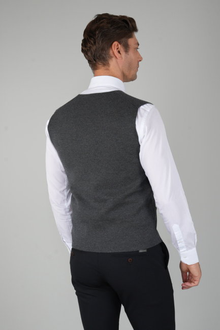 Antrasit Düz Triko Yün Erkek Yelek (1)