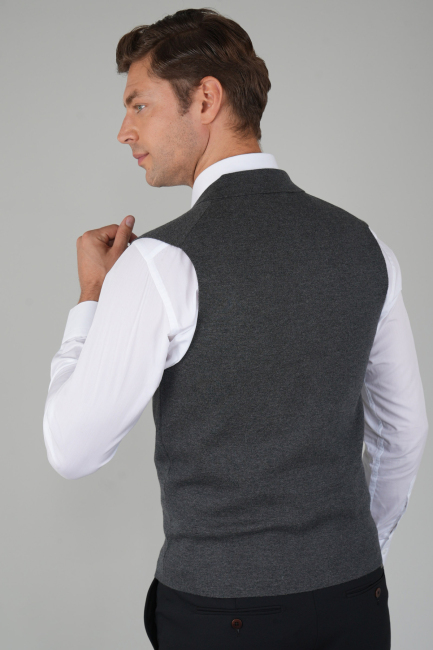 Antrasit Kruvaze Yün Erkek Yelek (1)