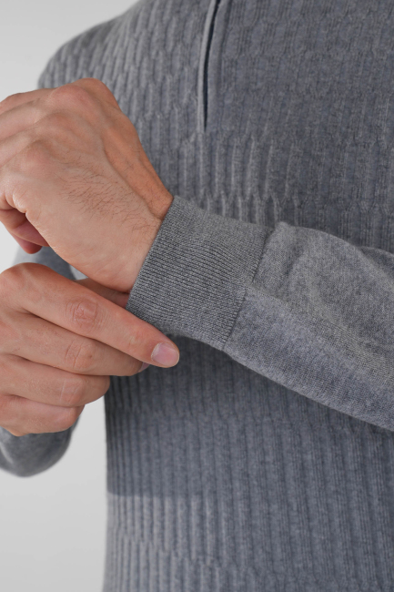 Antrasit Yarım Balıkçı Fermuarlı Full Jakar Yün Erkek Triko - 4