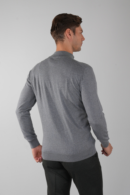 Antrasit Yarım Balıkçı Fermuarlı Full Jakar Yün Erkek Triko - 2