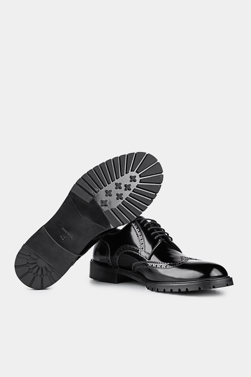 Erkek Siyah Kalın Taban Rugan Ayakkabı - 4