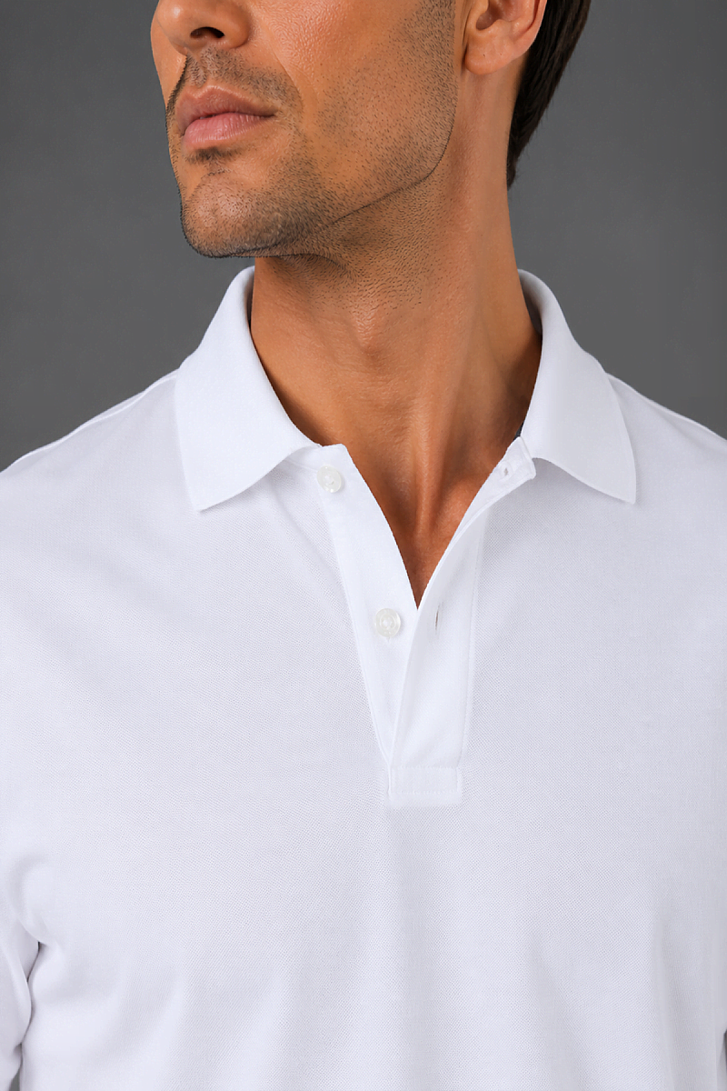 Beyaz Balenli̇ Polo Yaka Düğmeli̇ T-shirt - 3