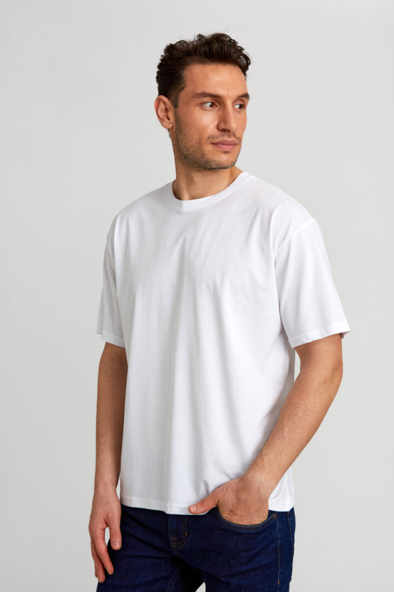 Basic Oversize Beyaz Erkek T-Shirt - 1