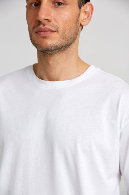 Basic Oversize Beyaz Erkek T-Shirt - 5