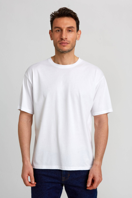 Basic Oversize Beyaz Erkek T-Shirt - 4