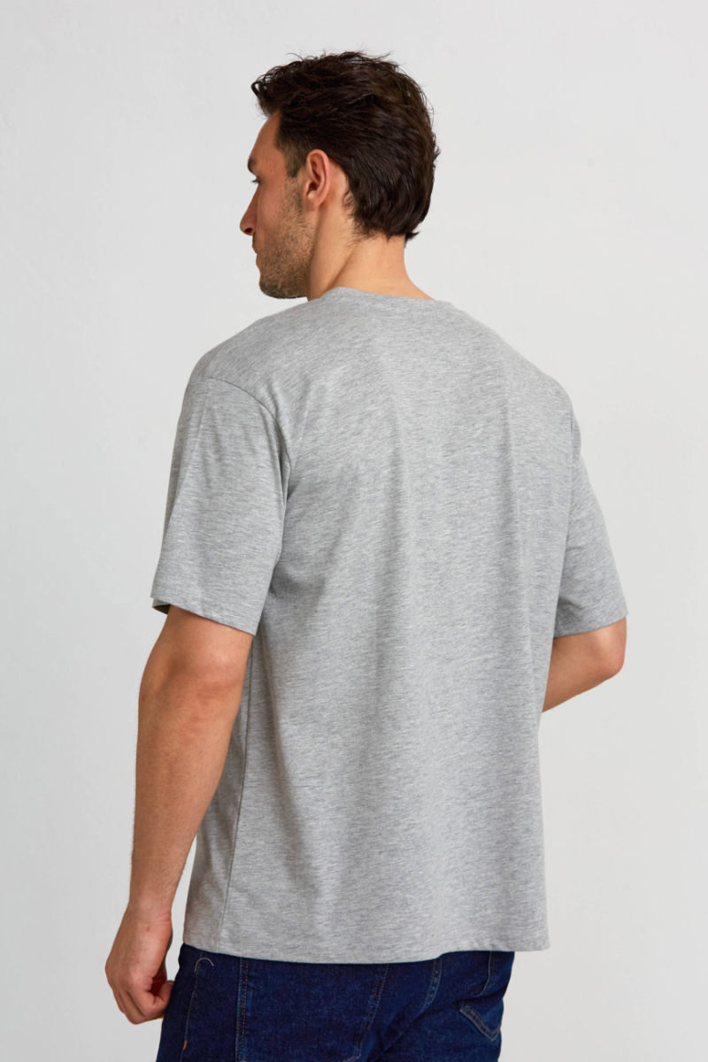 Basic Oversize Gri Melanj Erkek T-Shirt - 5