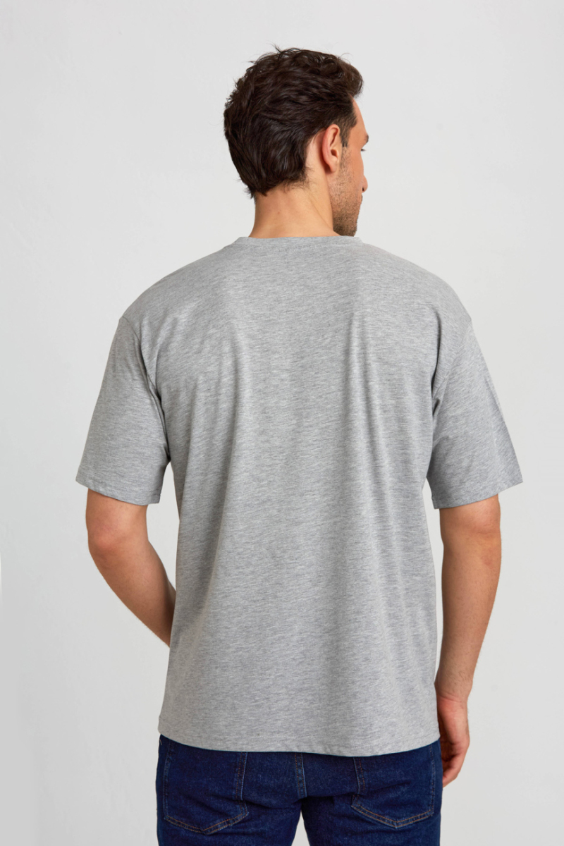 Basic Oversize Gri Melanj Erkek T-Shirt - 3
