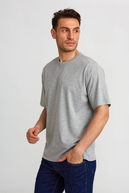 Basic Oversize Gri Melanj Erkek T-Shirt