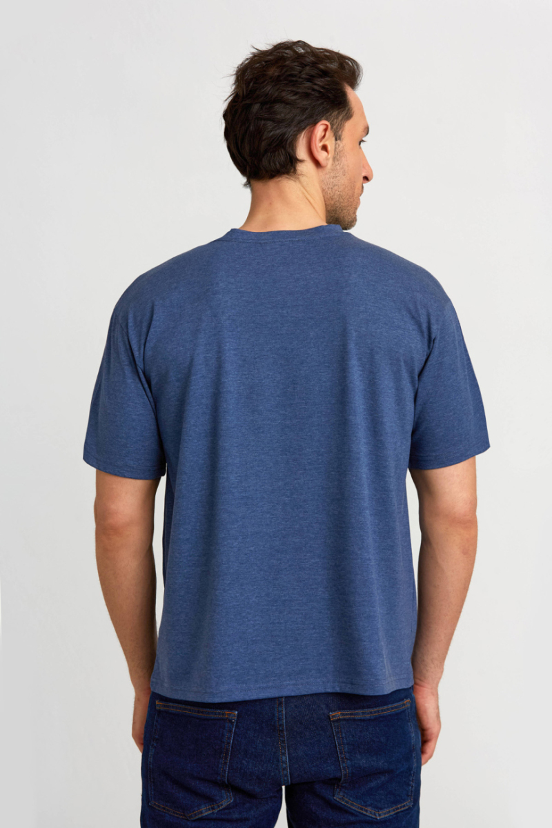 Basic Oversize İndigo Melaj Erkek T-Shirt - 3