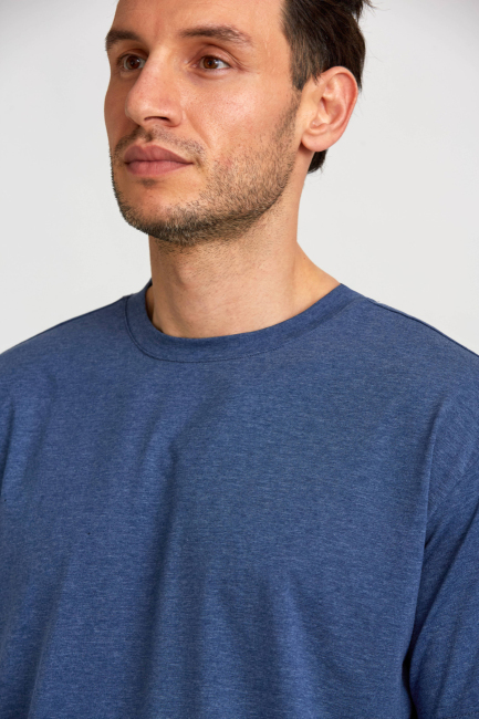 Basic Oversize İndigo Melaj Erkek T-Shirt - 4