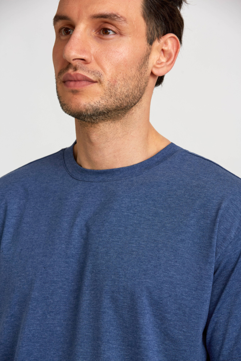 Basic Oversize İndigo Melaj Erkek T-Shirt - 4