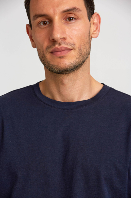 Basic Oversize Lacivert Erkek T-Shirt - 4