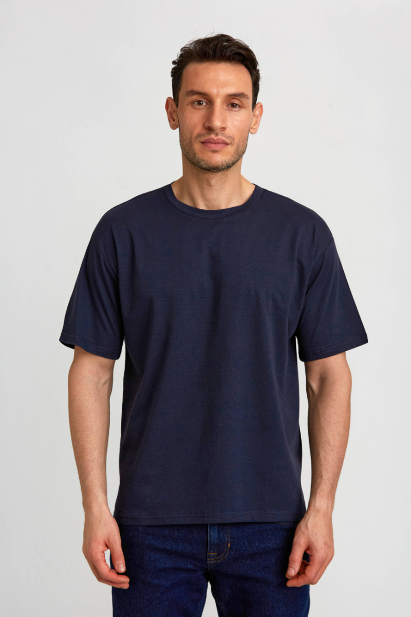 Basic Oversize Lacivert Erkek T-Shirt - 2