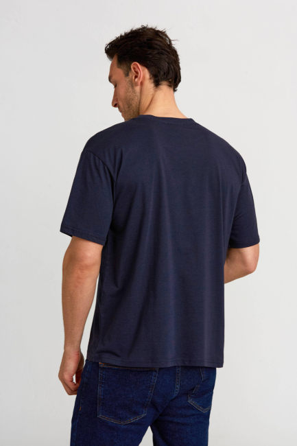 Basic Oversize Lacivert Erkek T-Shirt - 5