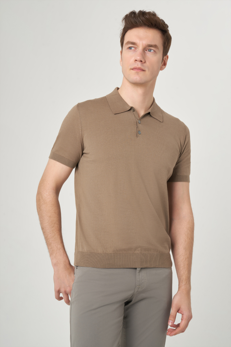 Basic Polo Yaka Vizon Triko Erkek T-Shirt - 3