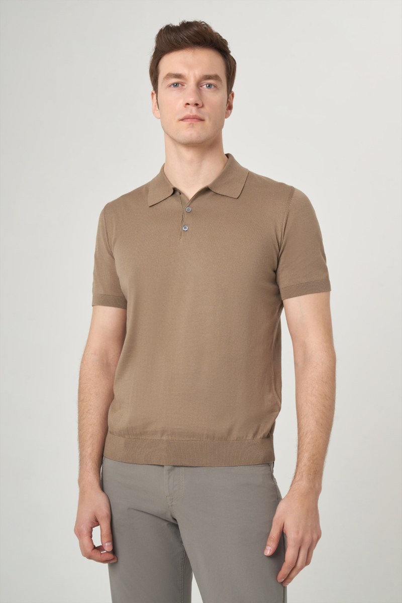 Basic Polo Yaka Vizon Triko Erkek T-Shirt - 4
