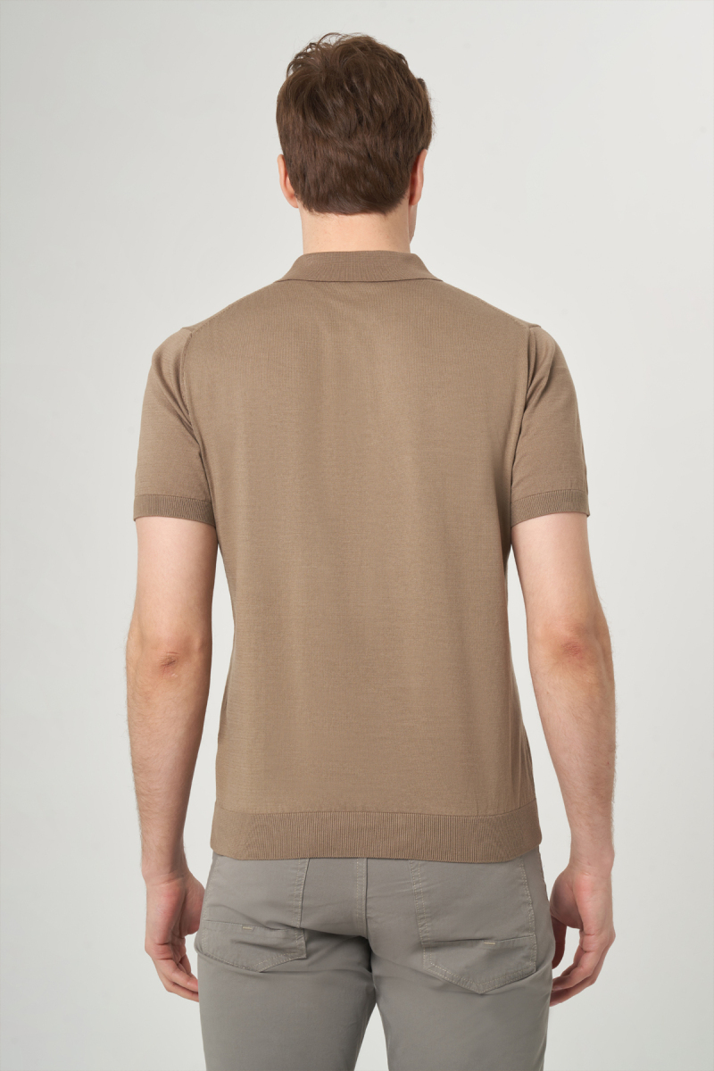 Basic Polo Yaka Vizon Triko Erkek T-Shirt (1)