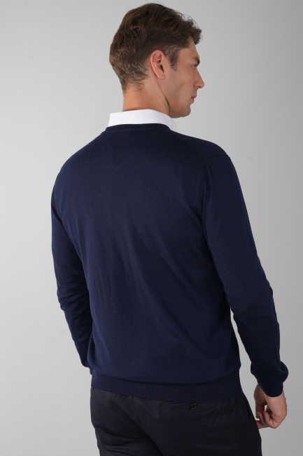 Basic V Yaka Lacivert  Erkek Triko - 2