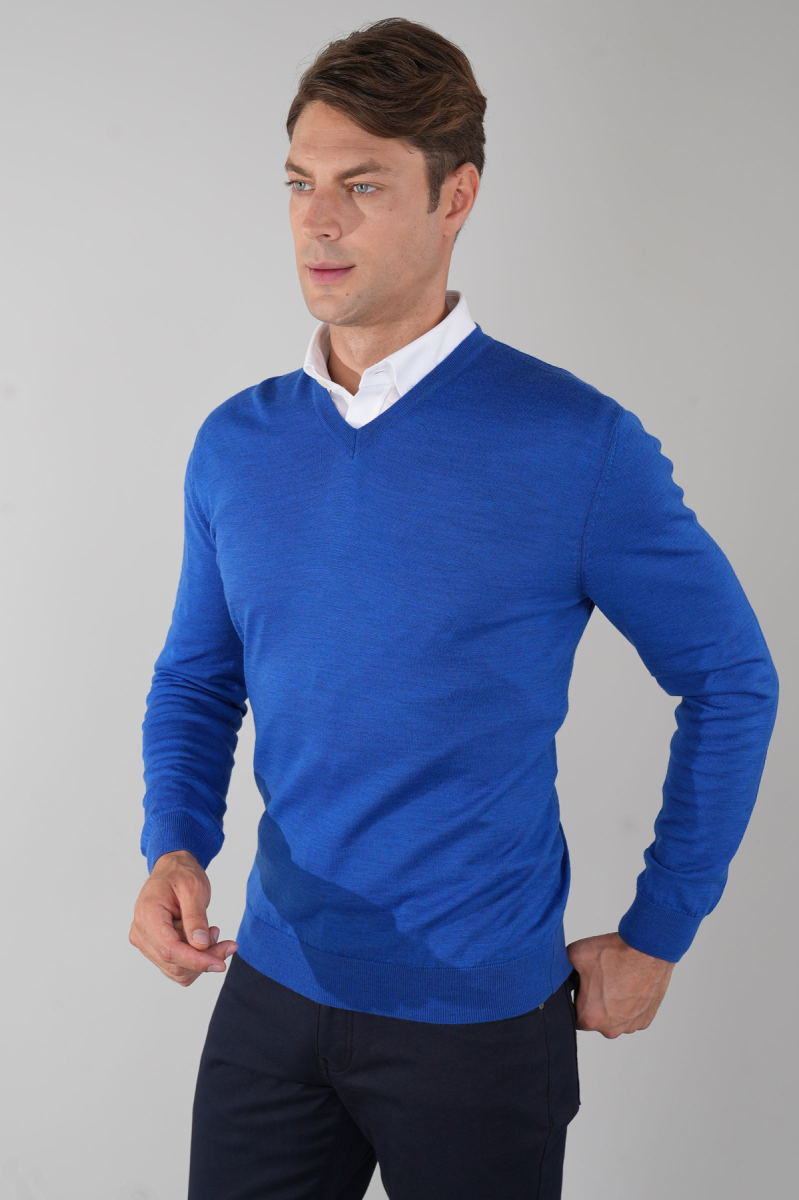 Basic V Yaka Sax Erkek Triko - 4