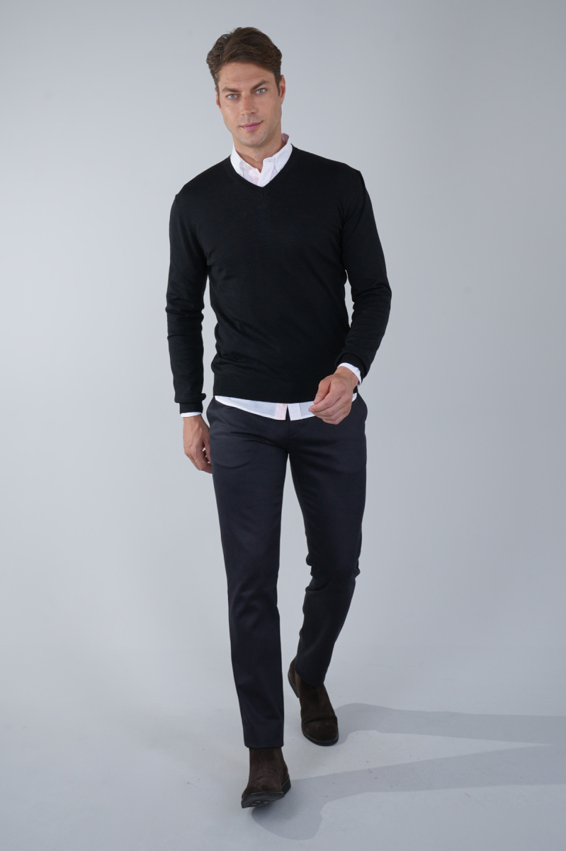 Basic V Yaka Siyah Erkek Triko - 5