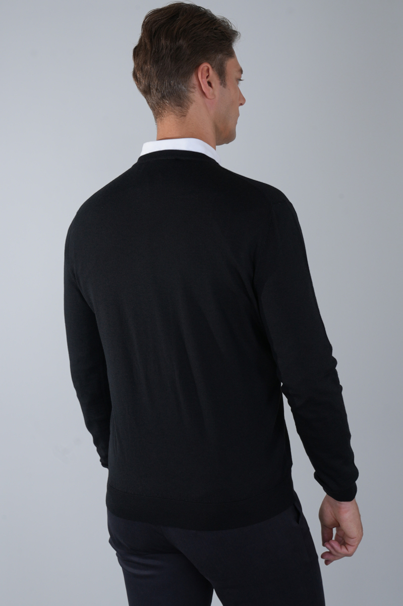 Basic V Yaka Siyah Erkek Triko - 2