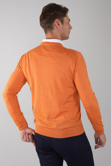 Basic V Yaka Turuncu  Erkek Triko - 2