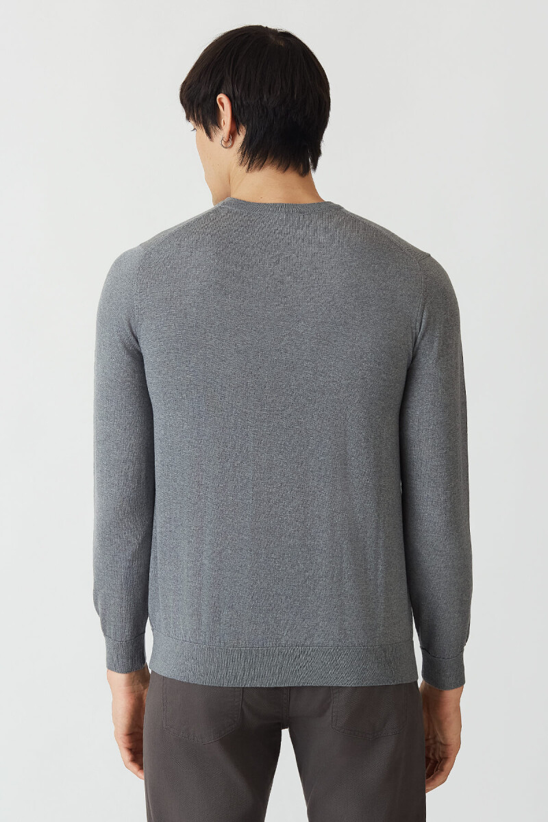 Basic V Yaka Yün Koyu Gri Erkek Triko - 2