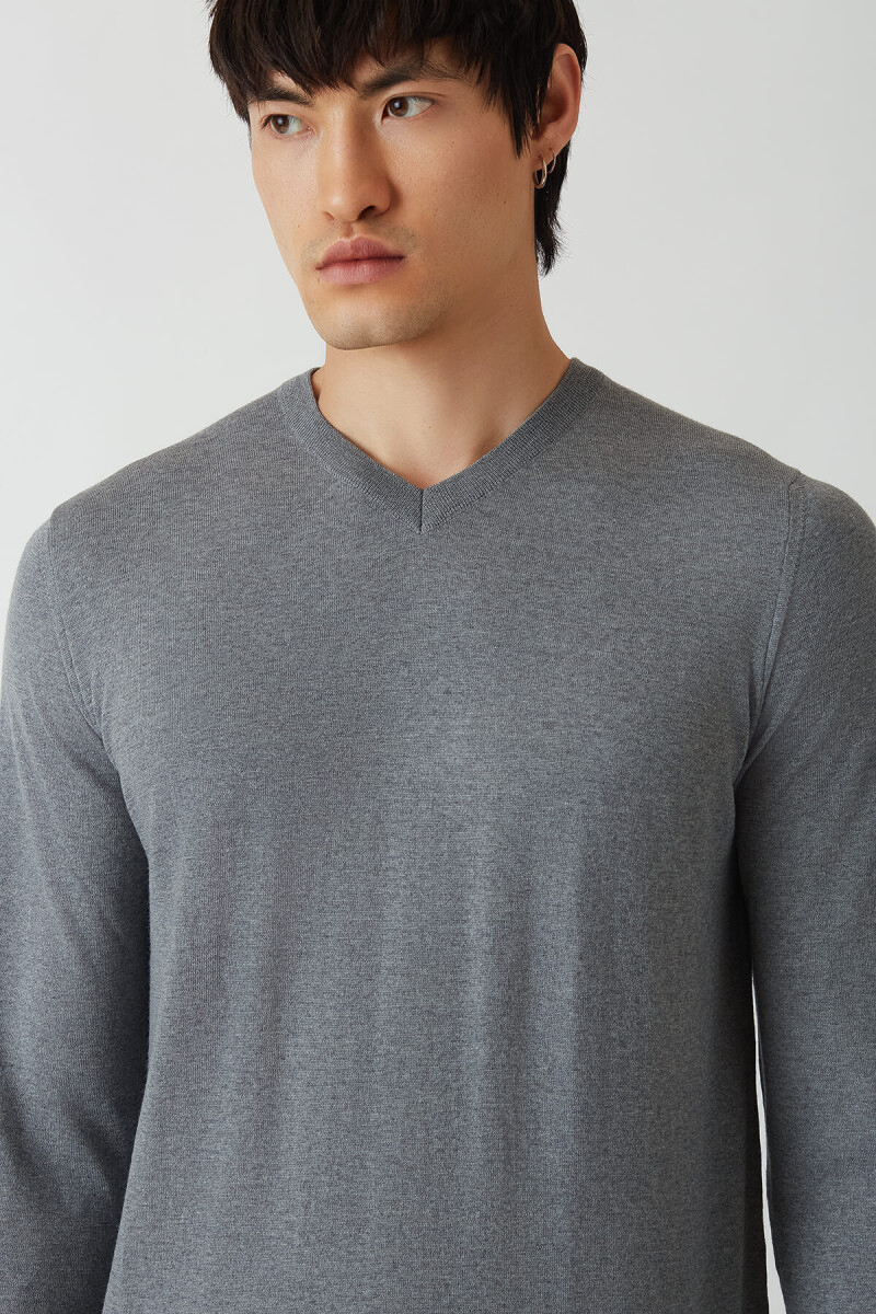 Basic V Yaka Yün Koyu Gri Erkek Triko - 3