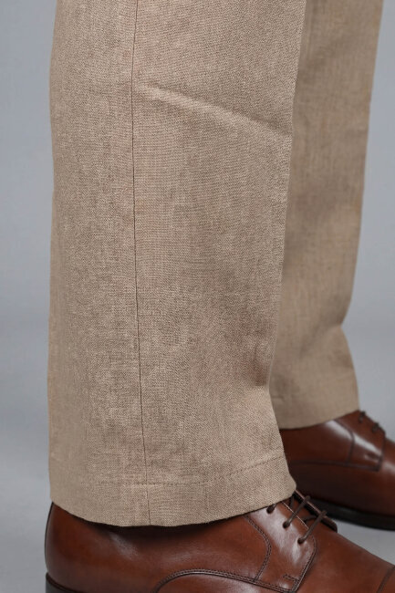 Bej Keten Viskon Karışımlı 5 Cepli Spor Erkek Pantolon - 4