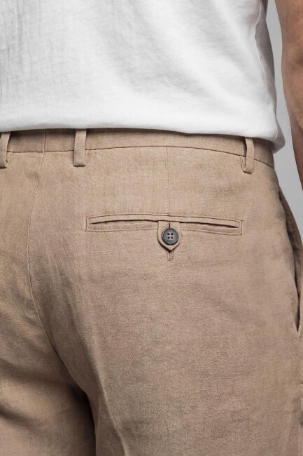 Bej Keten Viskon Karışımlı 5 Cepli Spor Erkek Pantolon - 3