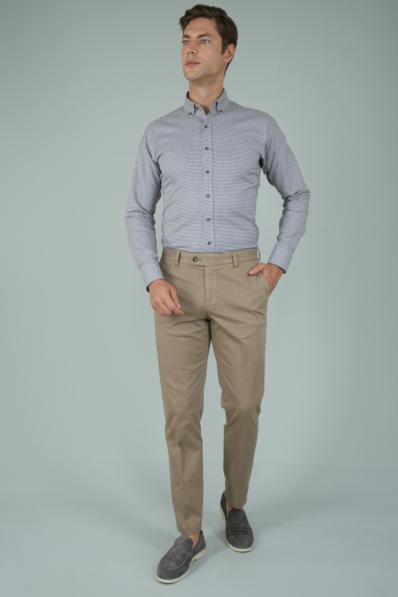 Bej Pamuklu Chino Pilesiz Erkek Pantolon - 5