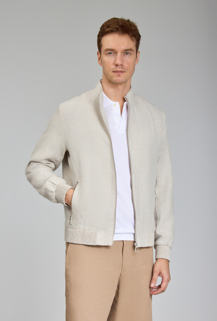 Bej Yazlık Keten Erkek Mont  (1)