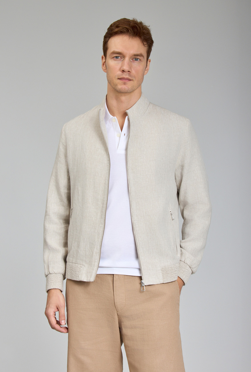 Bej Yazlık Keten Erkek Mont  - 5