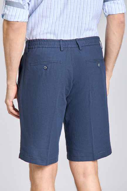 Bermuda Cepli Lacivert Erkek Keten Şort (1)
