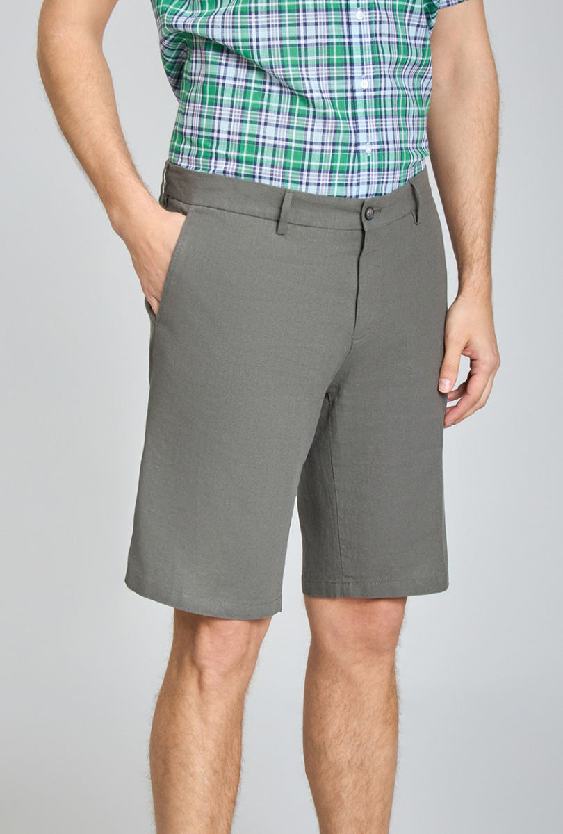 Bermuda Cepli Yeşil Erkek Keten Şort - 3