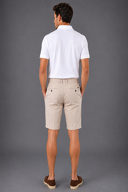 Beige Bermuda Lastikli Ipli Shorts (1)