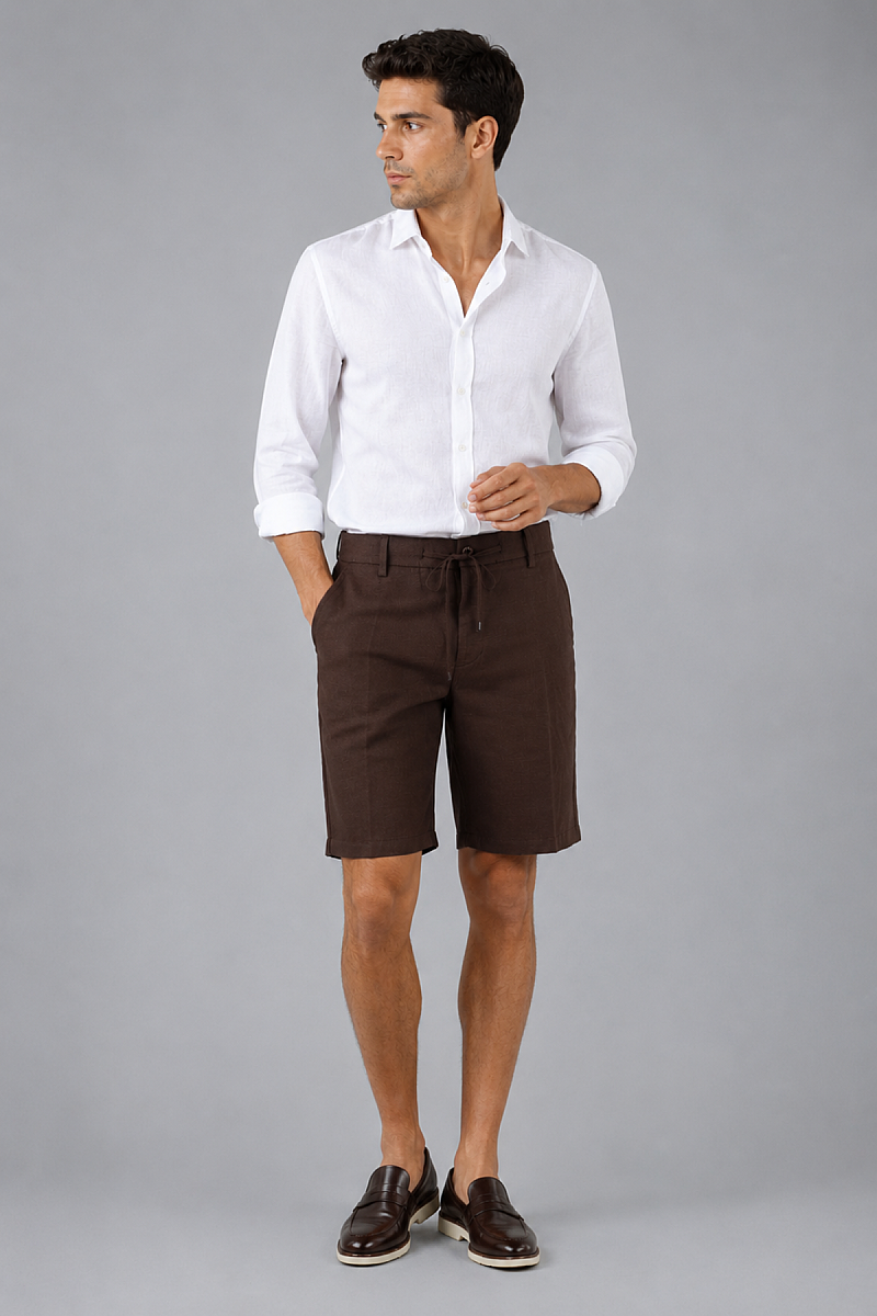 Brown Bermuda Lastikli Ipli Shorts