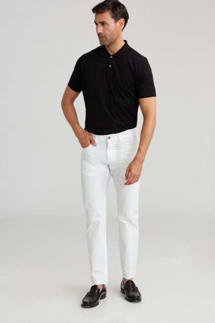 Beyaz 5 Cepli Spor Erkek Pamuk Pantolon - 5