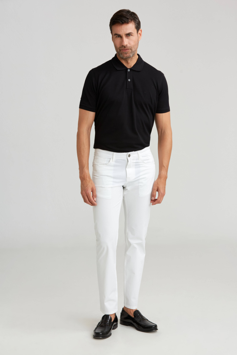 Beyaz 5 Cepli Spor Erkek Pamuk Pantolon - 4